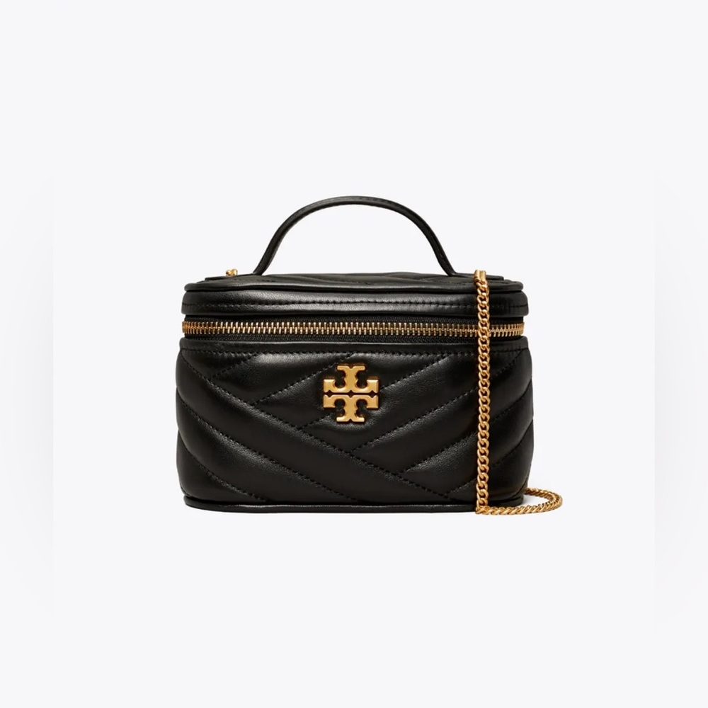 TORY BURCH KIRA CHEVRON MINI VANITY BAG BLACK